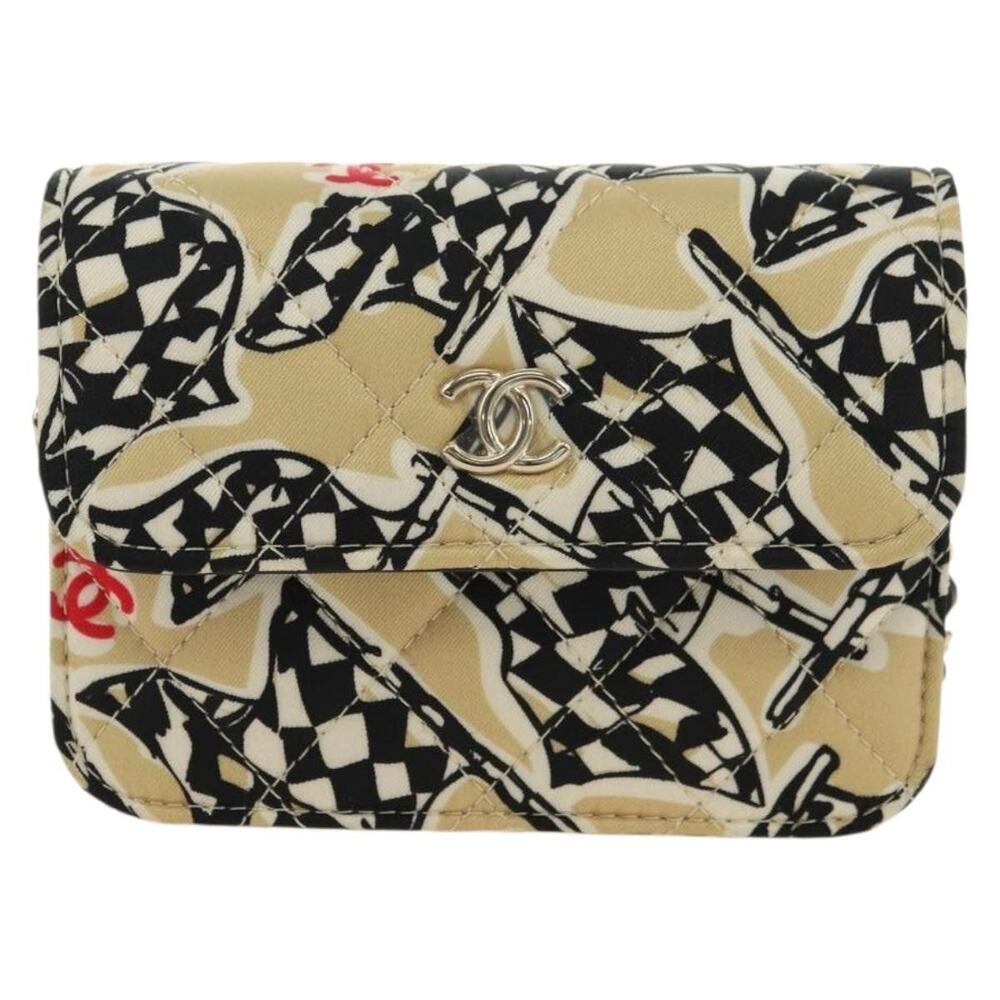 Chanel Satin Chain Shoulder Pouch Mini Matelasse Beige